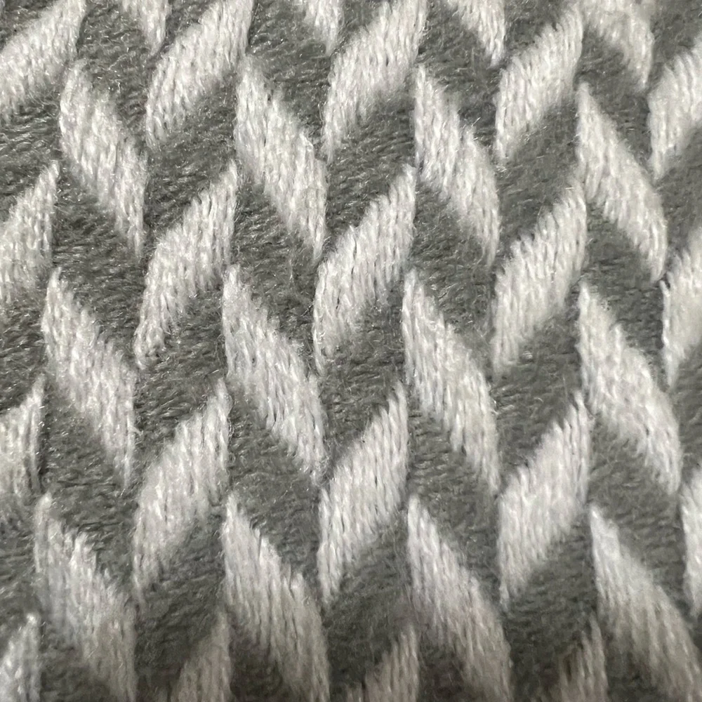 West Elm Gray/White Knit Acrylic Chevron Pattern Throw Blanket